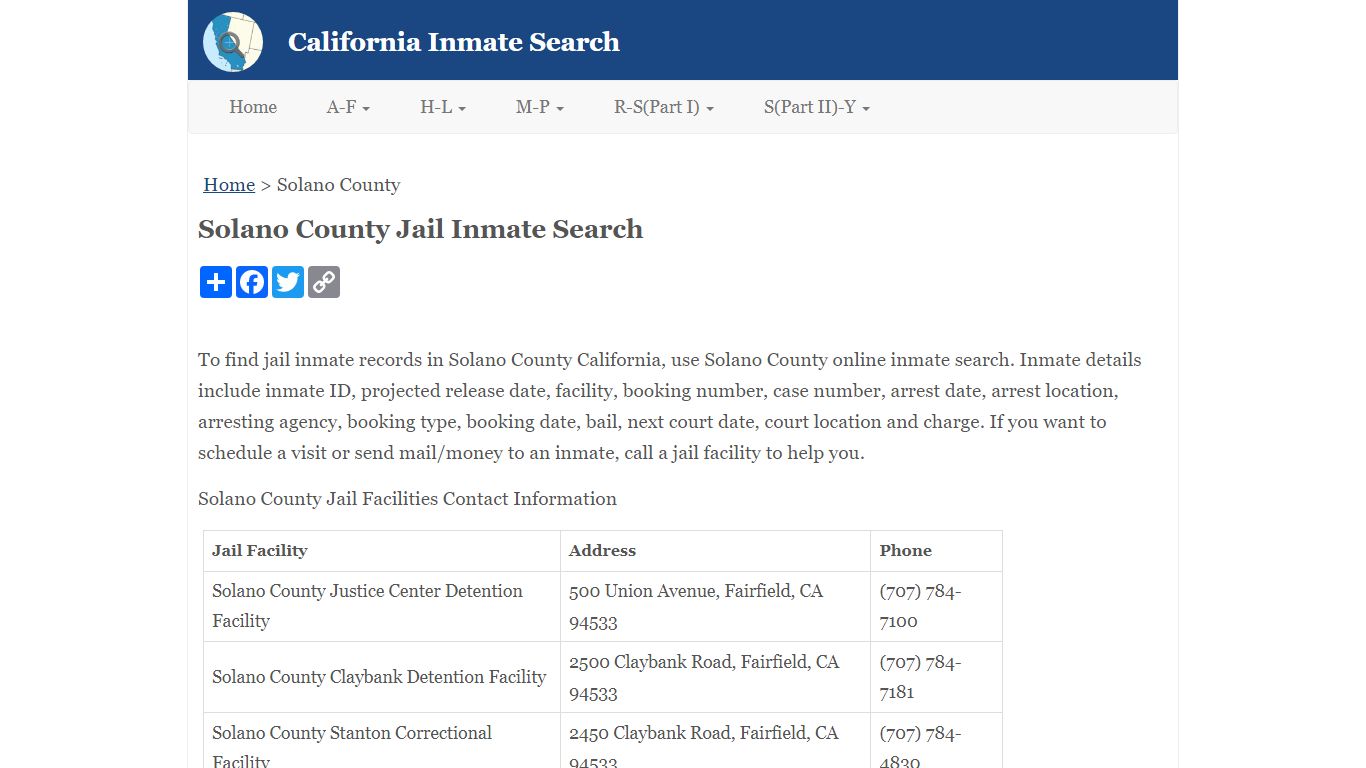 Solano County Jail Inmate Search